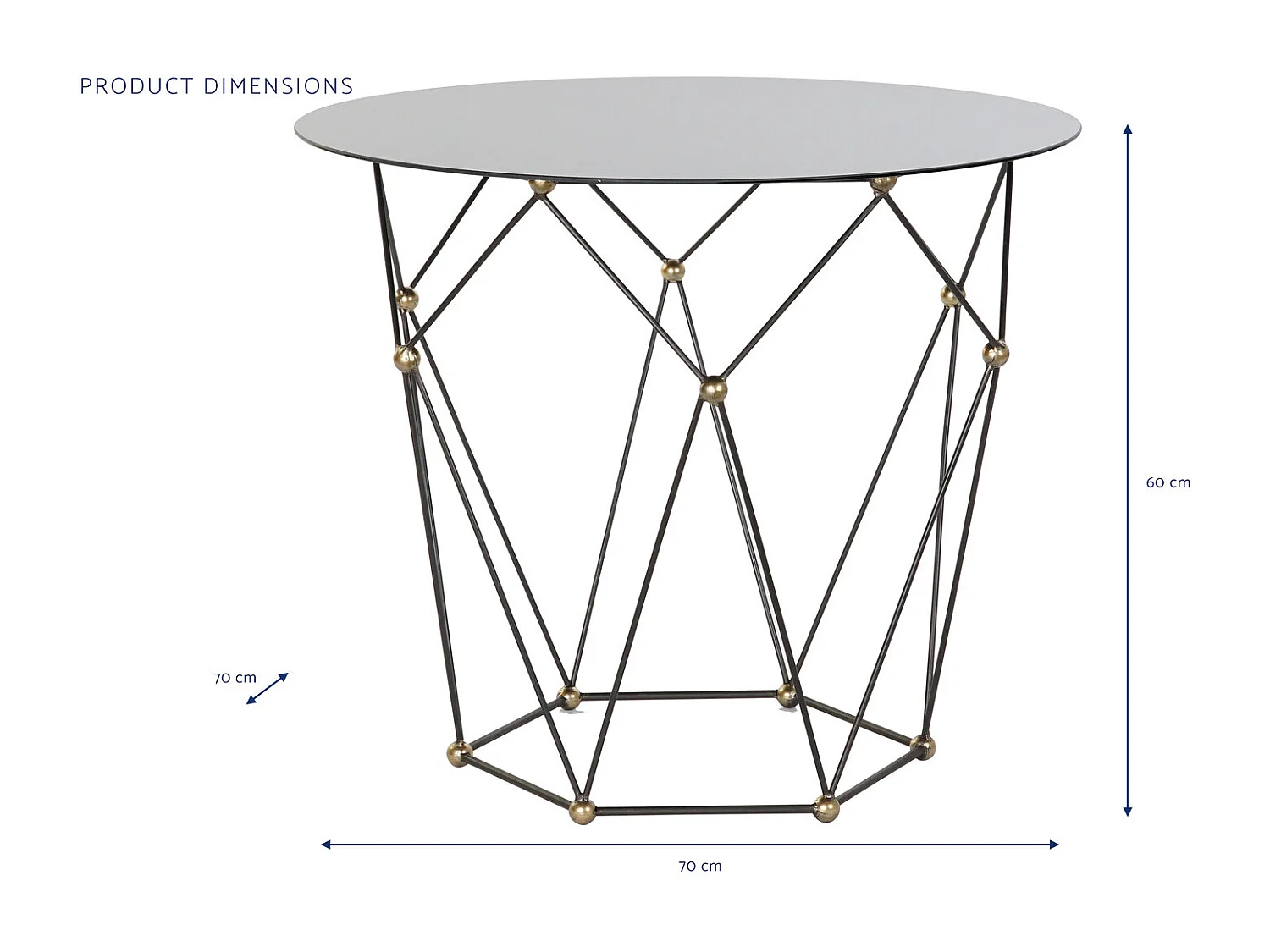 Mesa lateral de metal com vidro 70x70x60 preta