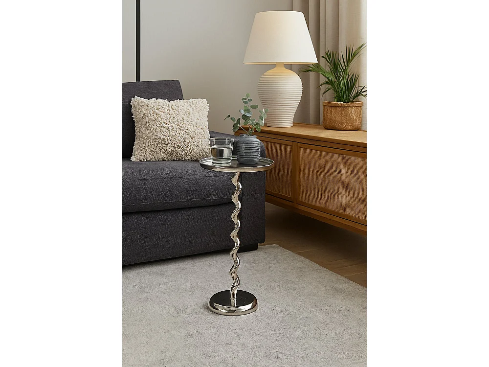 Aluminium bijzettafel 35x35x61 cm, spiraalvormig, zilverkleurig