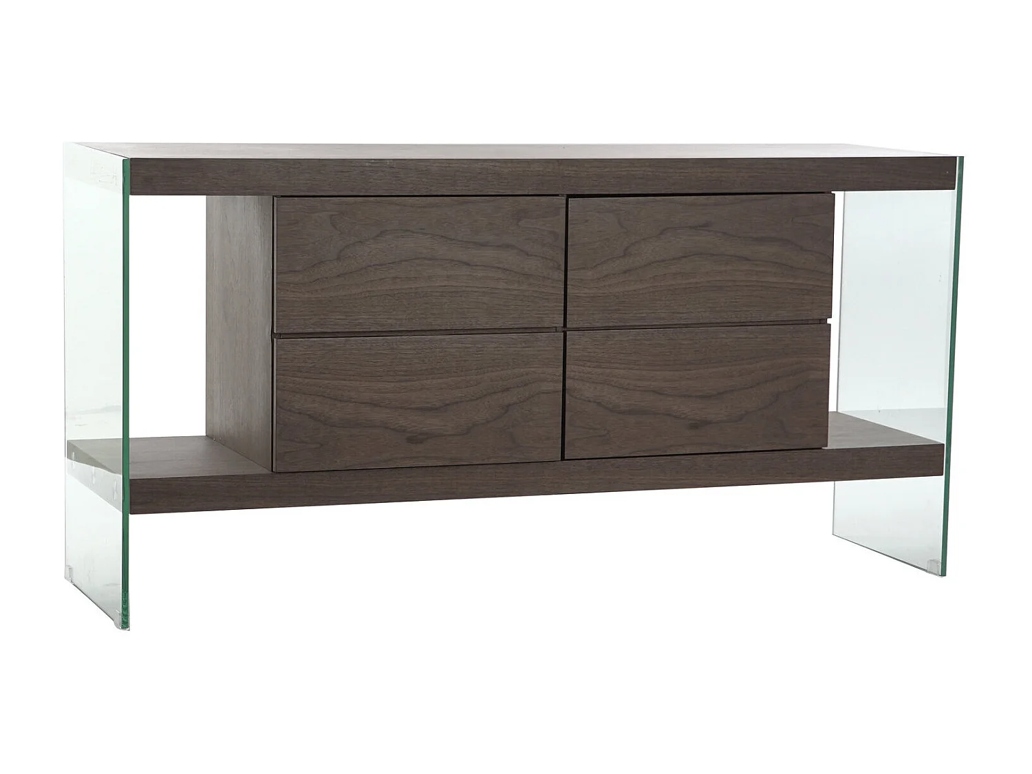 MDF glazen buffetkast 160x45x80 cm, walnootbruin