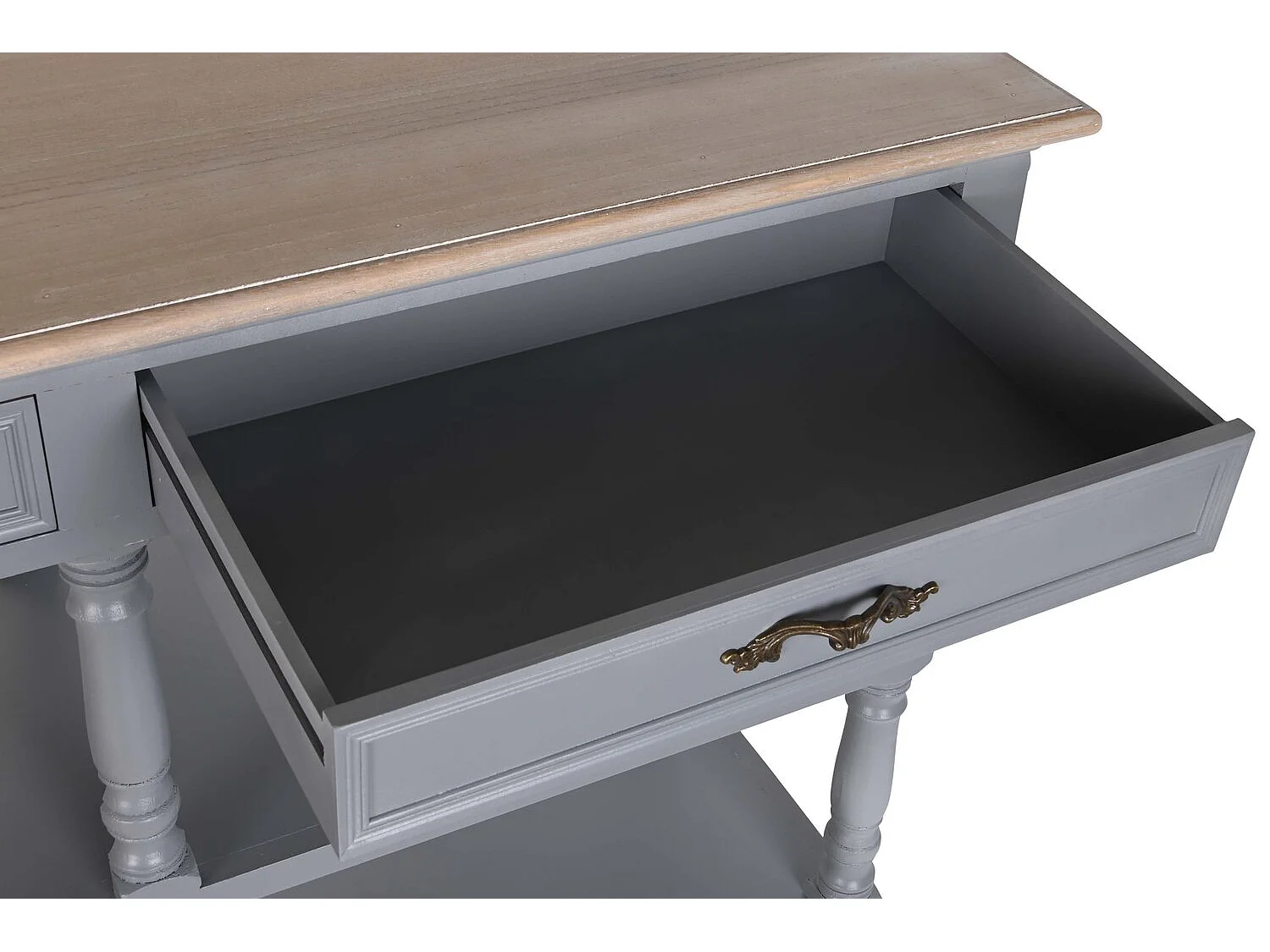 Buffet Paulownia em MDF, 117 x 39 x 89 cm, 2 gavetas, cinza