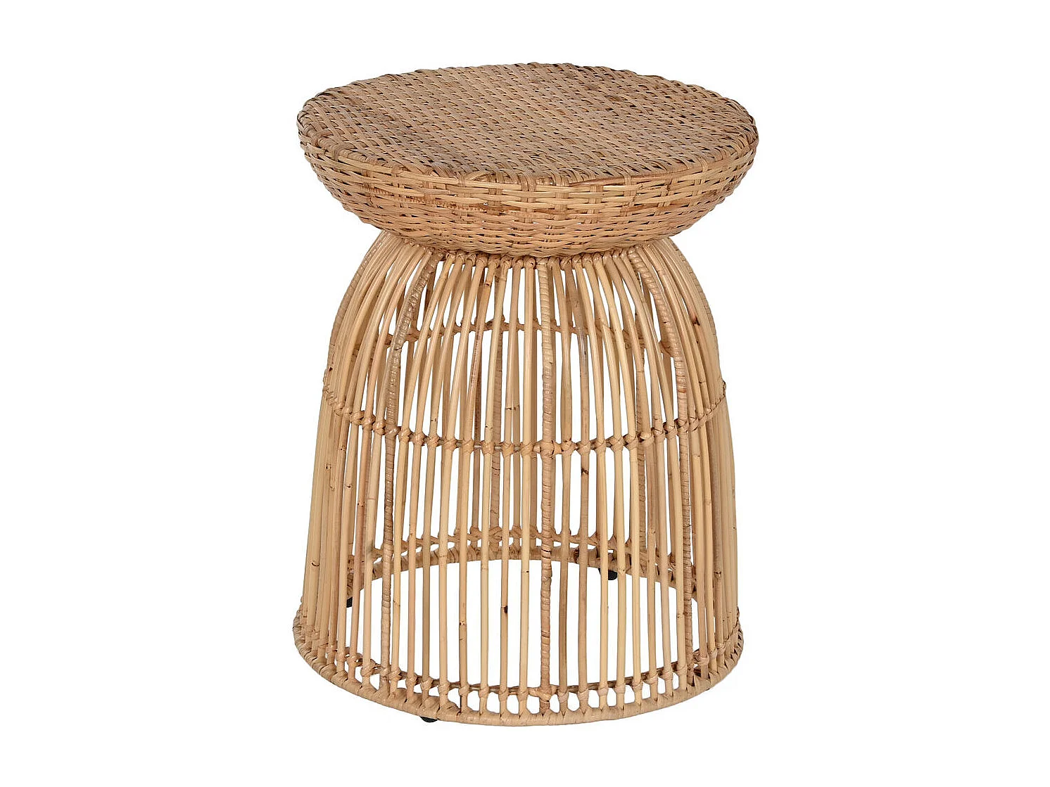 Bijzettafel van rotan en staal, 43x43x50 cm, naturel.