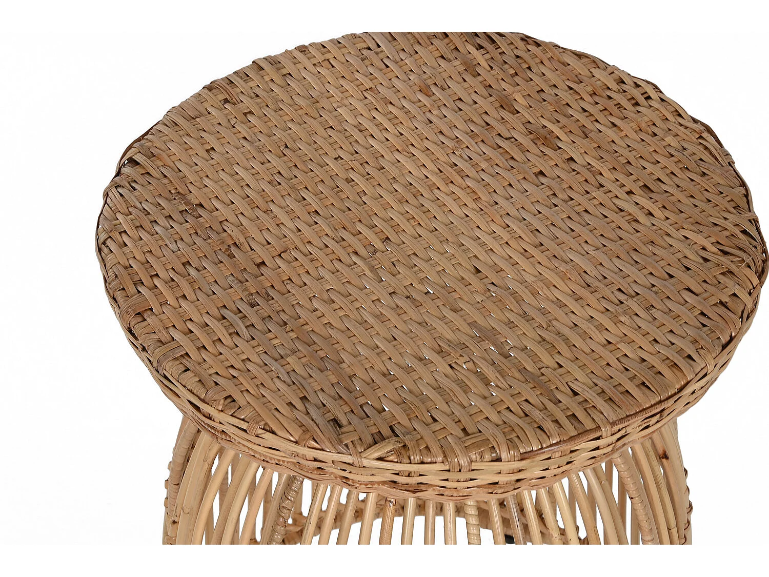 Bijzettafel van rotan en staal, 43x43x50 cm, naturel.