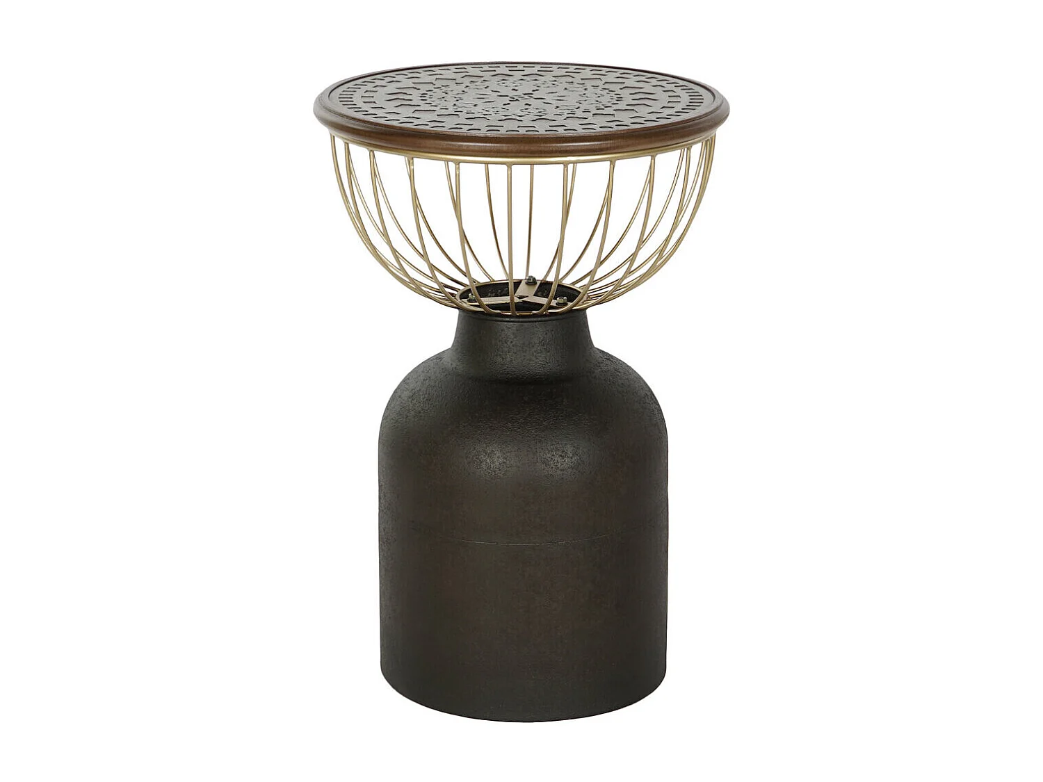 Mesa lateral em madeira de abeto, estrutura em metal, 43,5 x 43,5 x 63,5 cm, preta.