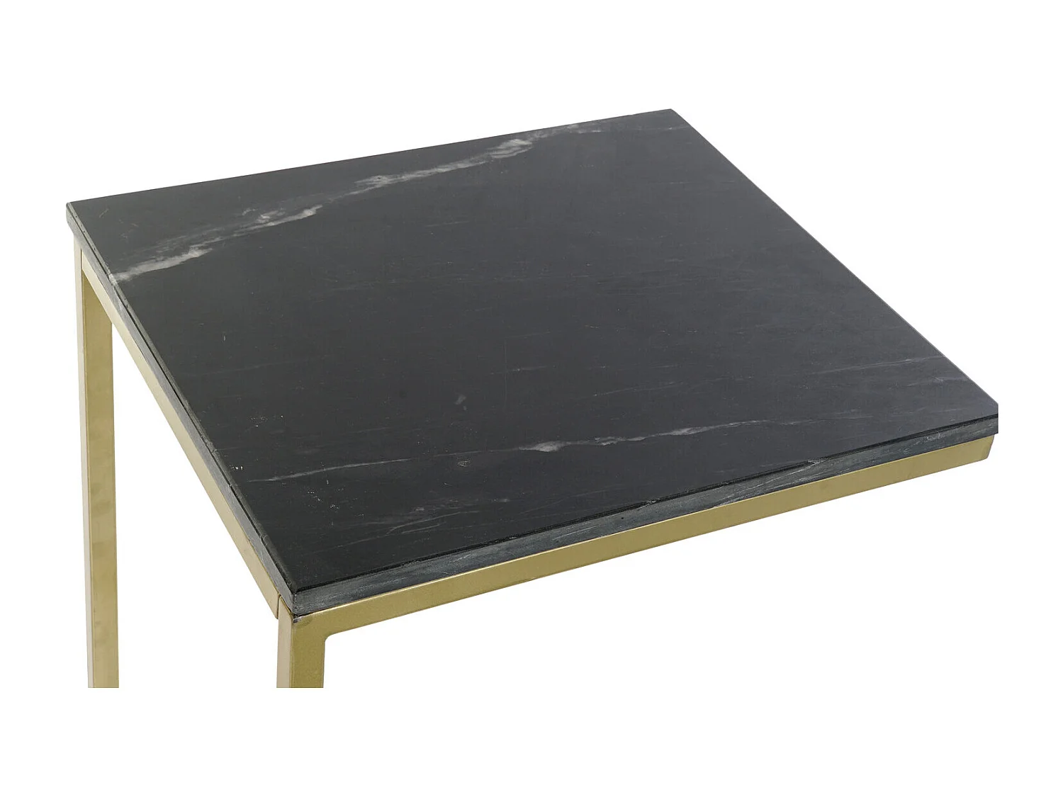 Mesa lateral de ferro com tampo de mármore, 40x46x65 cm, preta.