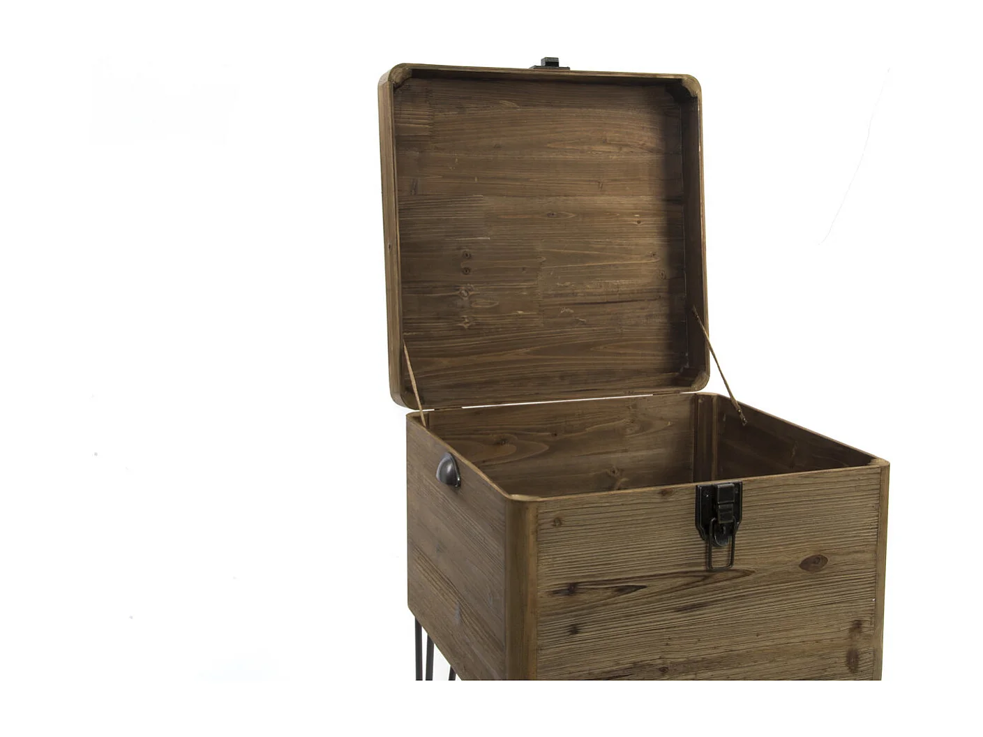 Tavolino laterale in legno e metallo 49X51X74 Baule naturale