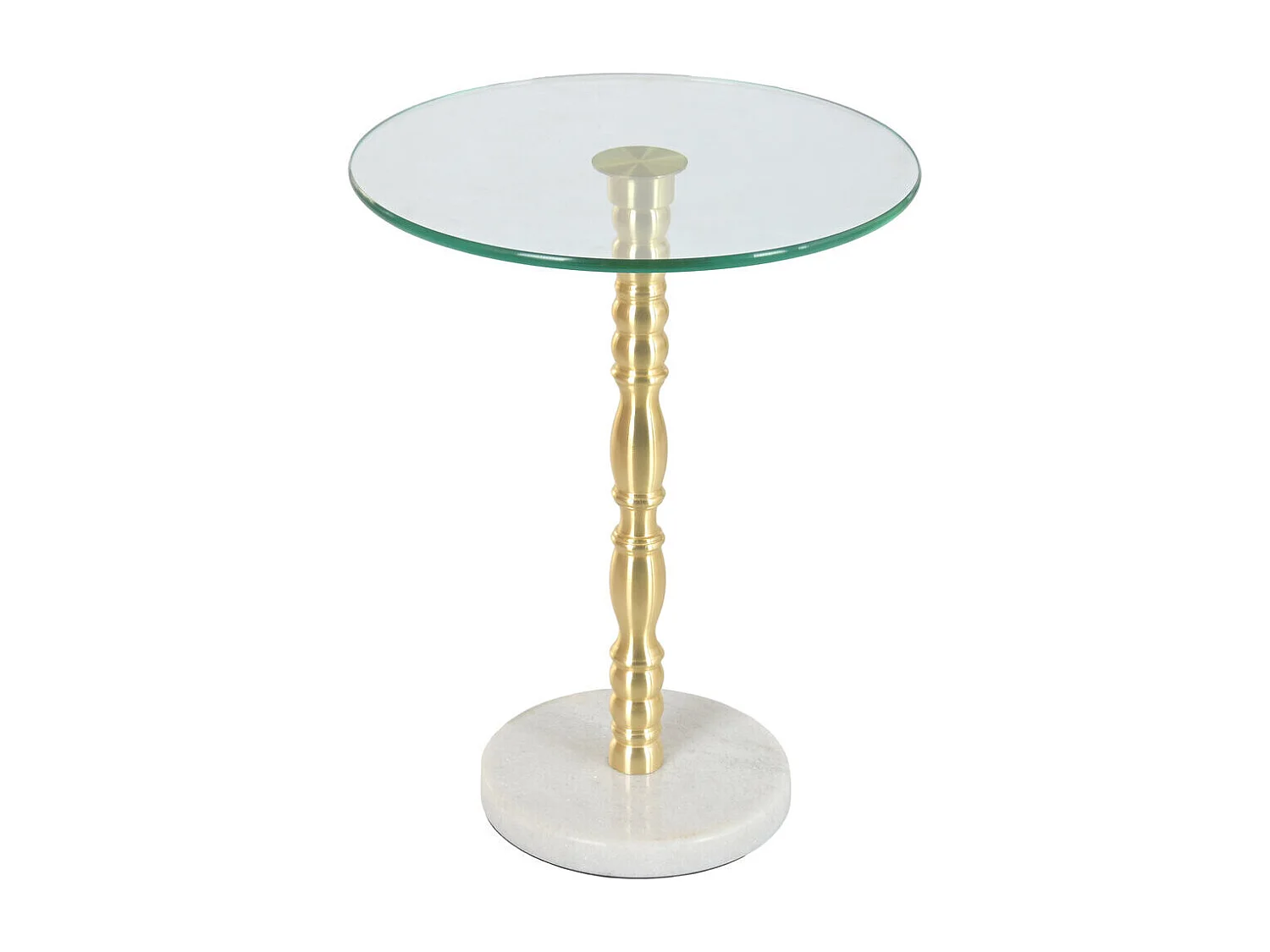 Bijzettafel van glas en marmer, 41x41x53 cm, wit.