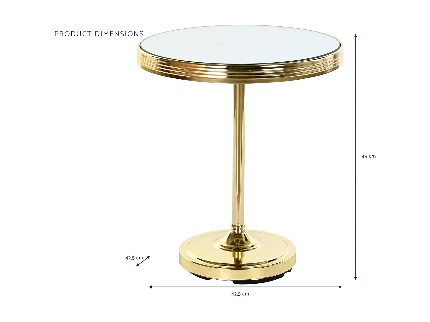 Messing bijzettafel met spiegel 42,5 x 42,5 x 49 cm, goudkleurig