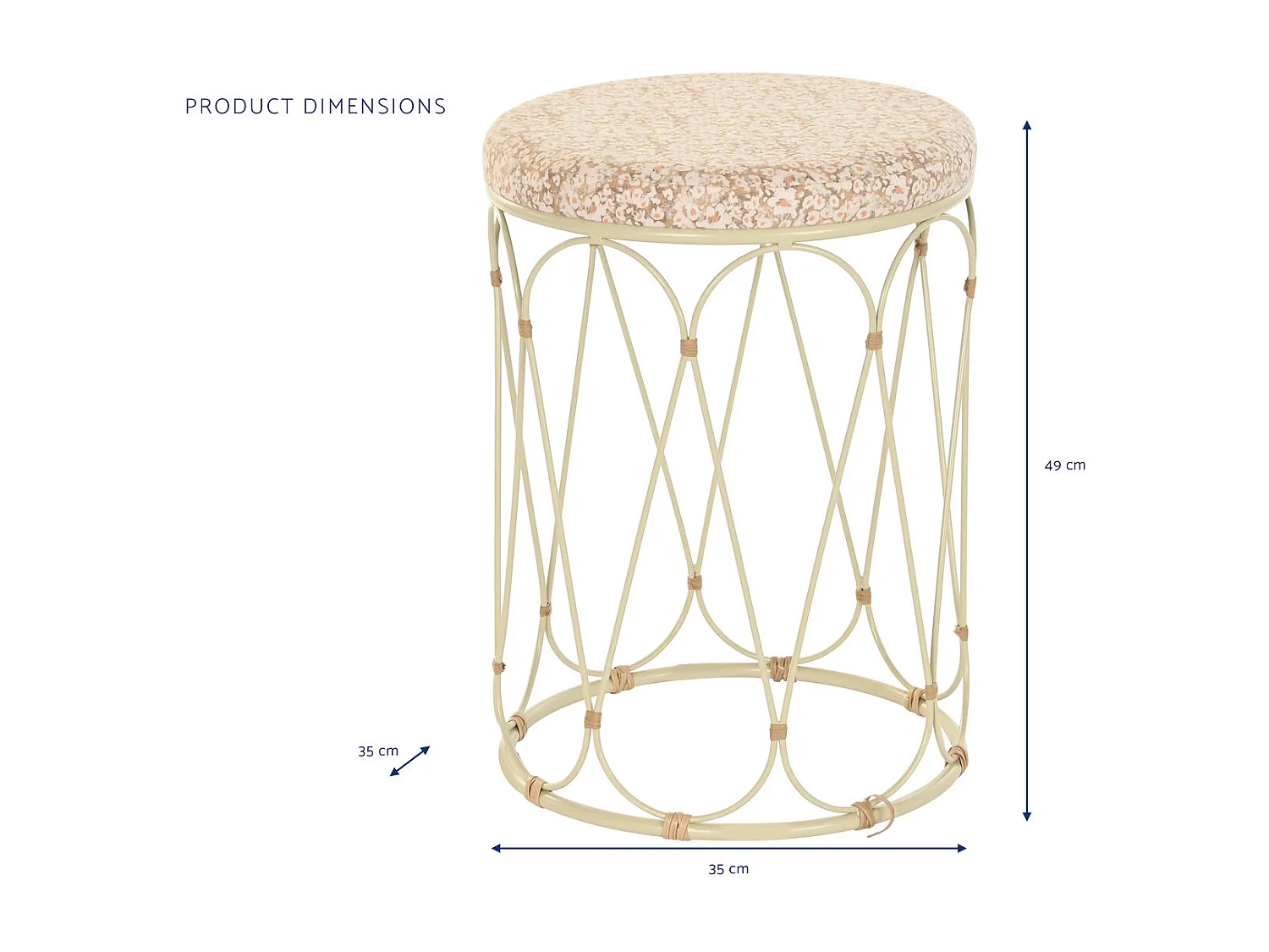 Bijzettafel van rotan en metaal, 35x35x49 cm, naturel.