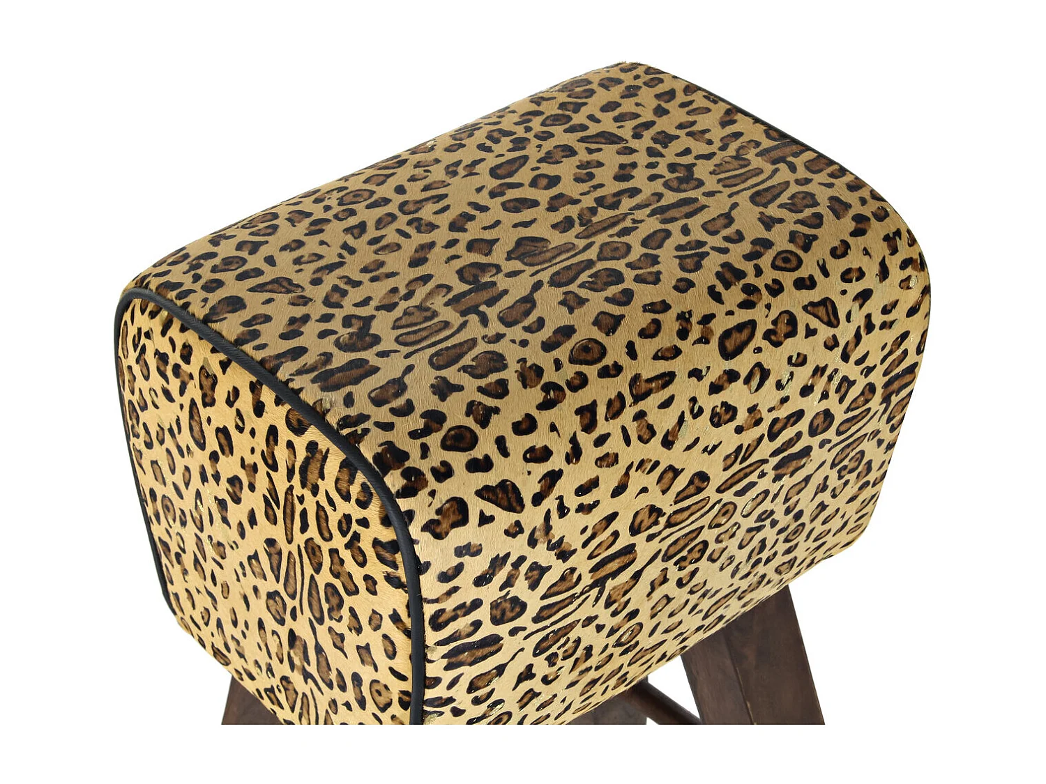 Kruk van hout en leer, 43x35x75 cm, luipaardbruin