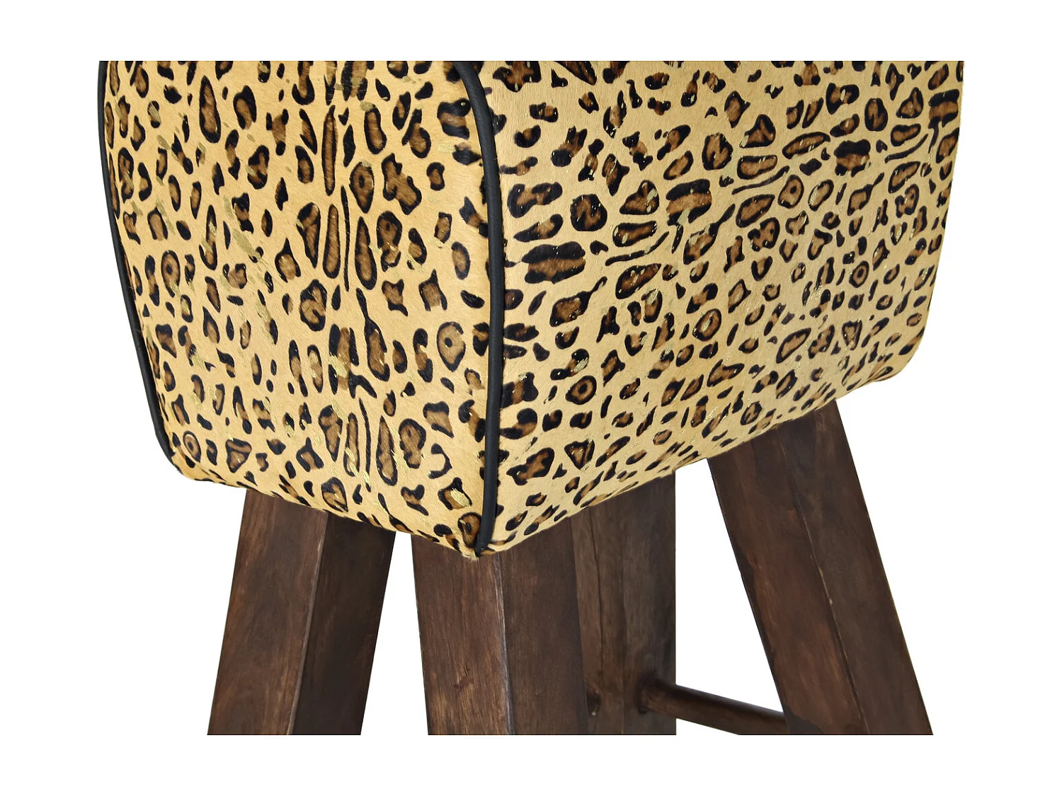 Kruk van hout en leer, 43x35x75 cm, luipaardbruin