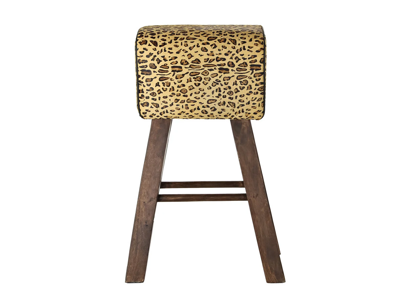 Kruk van hout en leer, 43x35x75 cm, luipaardbruin