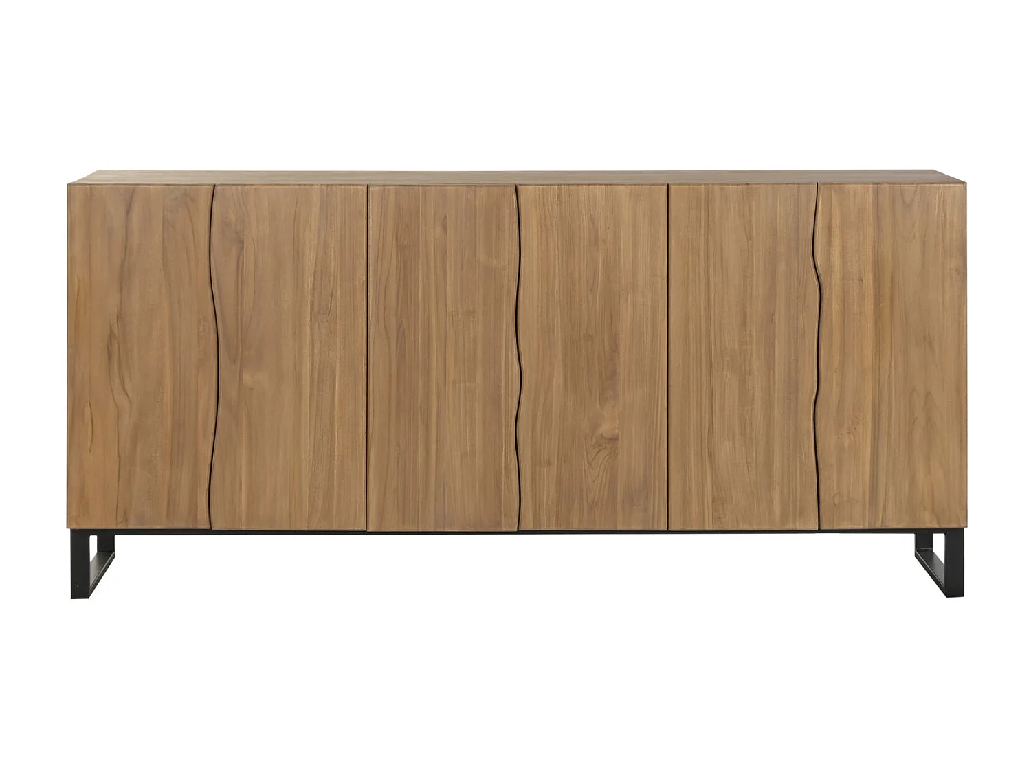 Buffet de metal com acabamento em teca, 180 x 40 x 85 mm, cor natural.