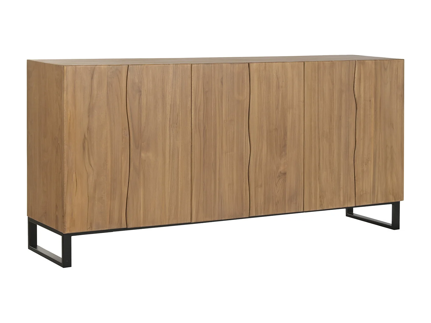 Buffet de metal com acabamento em teca, 180 x 40 x 85 mm, cor natural.