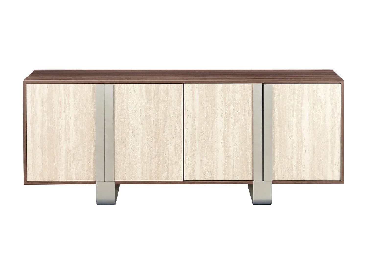 Buffetkast van MDF en metaal, 180x40x73,5 cm, bruin marmerlook.