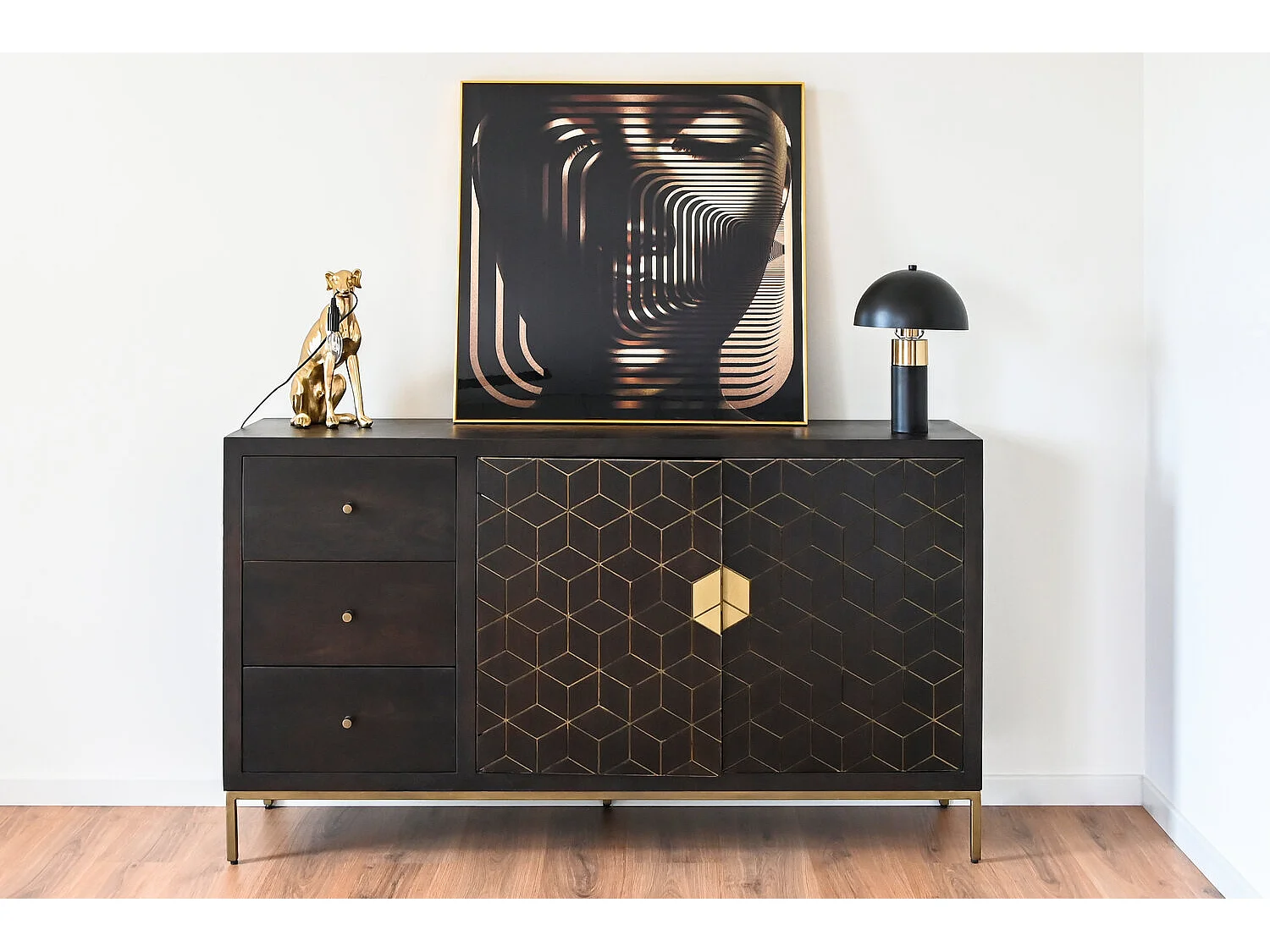 Buffet Acacia Metallo 160X40X90 Marrone Scuro