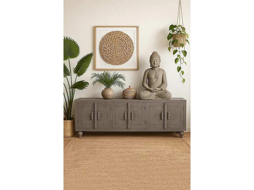 Houten tv-meubel 200x40x61 cm, gesneden, grijs