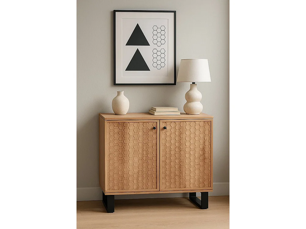 Aparador de metal em acácia 88x40x80