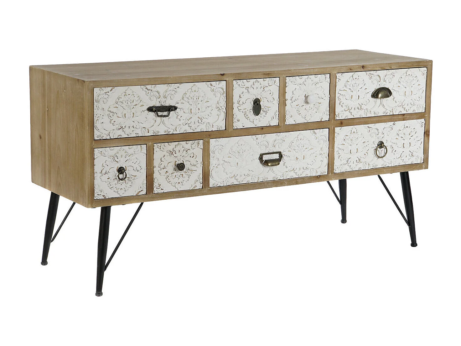 Mobile porta TV in legno di abete e metallo 120X40X61 Intaglio naturale