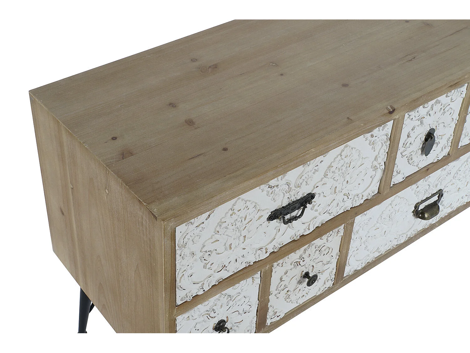 Mobile porta TV in legno di abete e metallo 120X40X61 Intaglio naturale