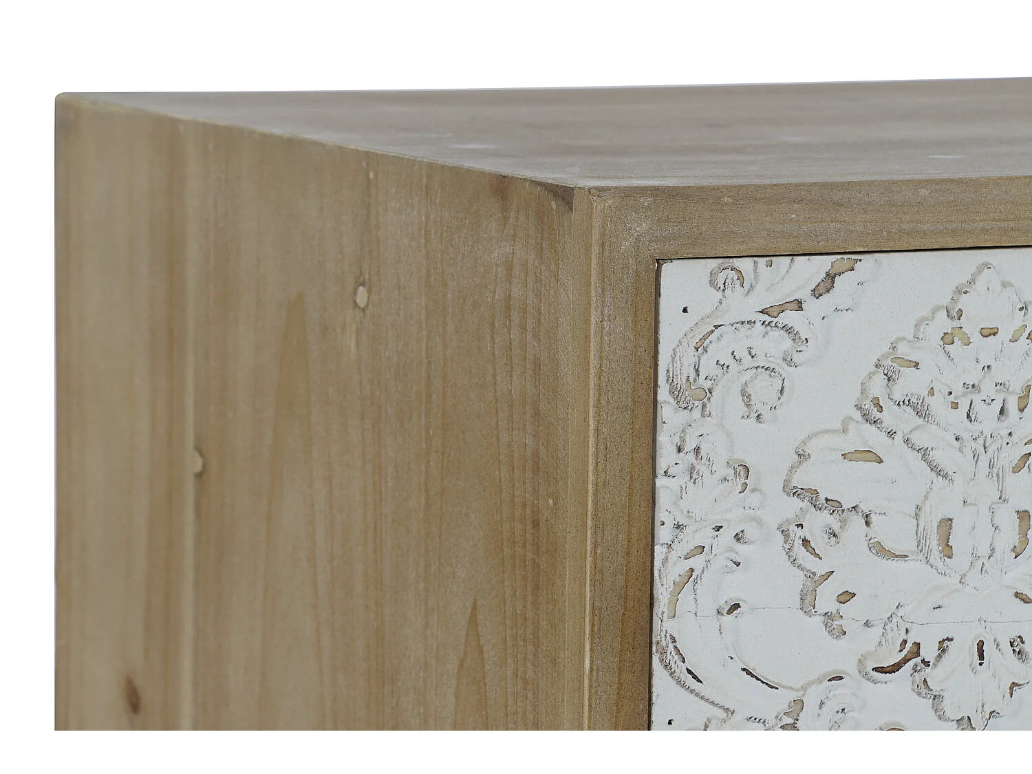 Mobile porta TV in legno di abete e metallo 120X40X61 Intaglio naturale