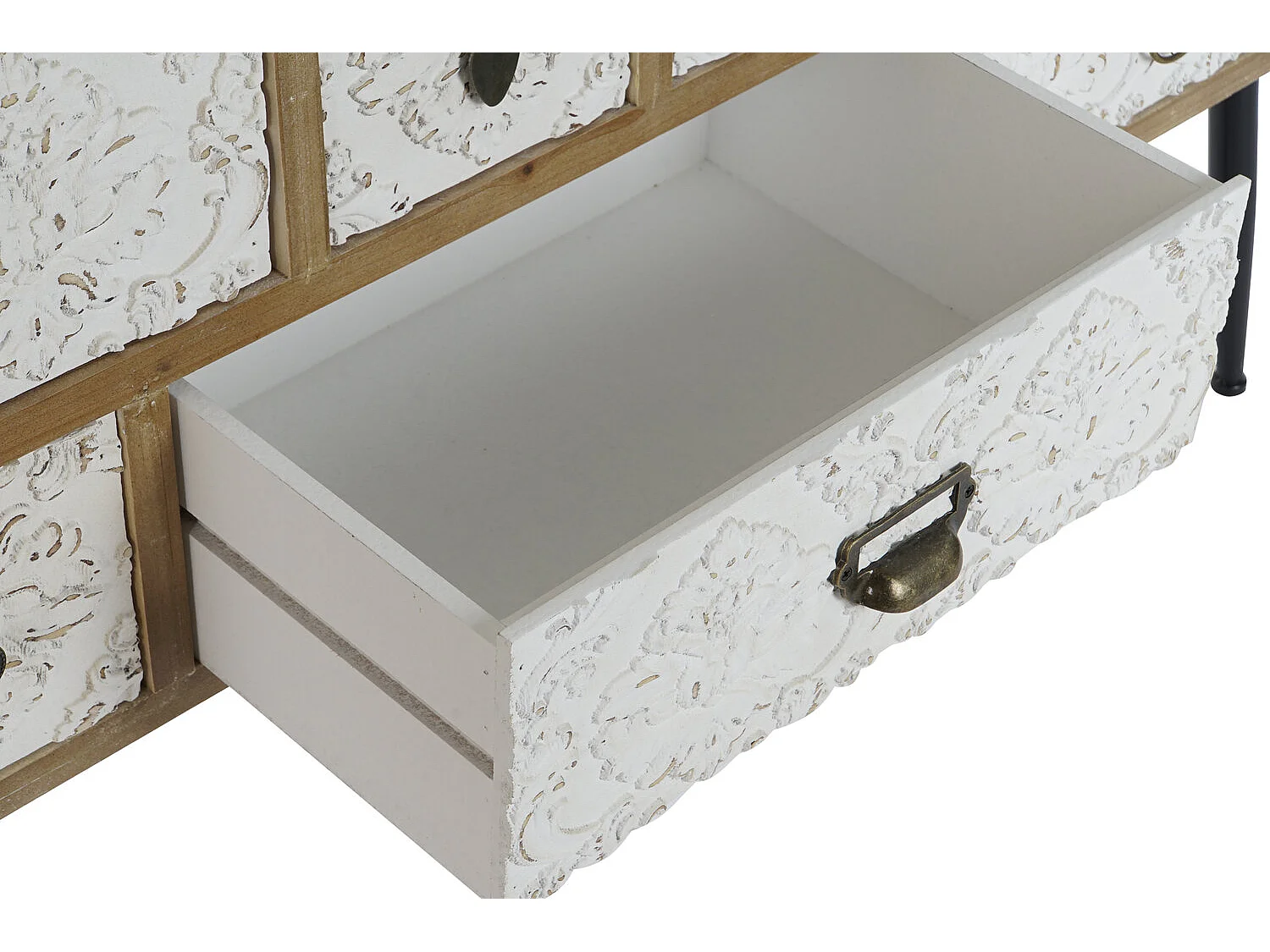 Mobile porta TV in legno di abete e metallo 120X40X61 Intaglio naturale