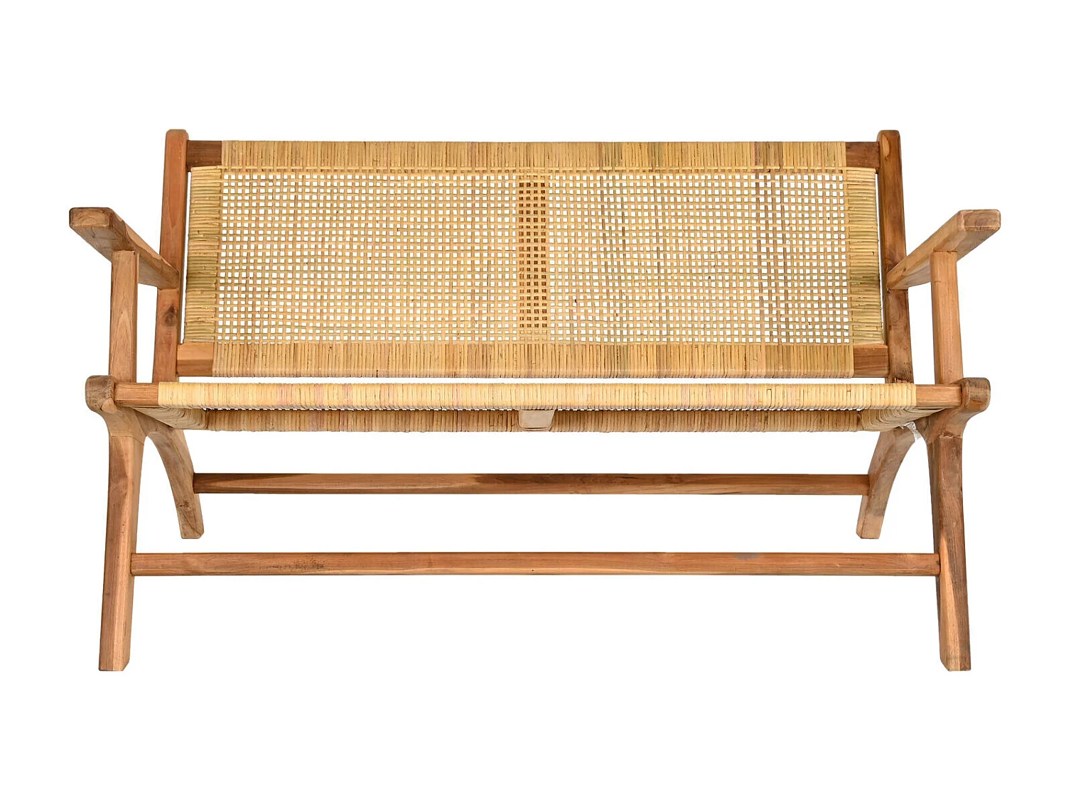 Banco de vime e teca 120x76x68 marrom