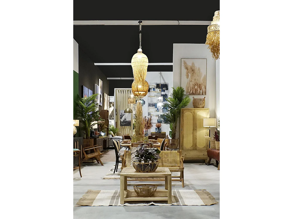 Banco de vime e teca 120x76x68 marrom