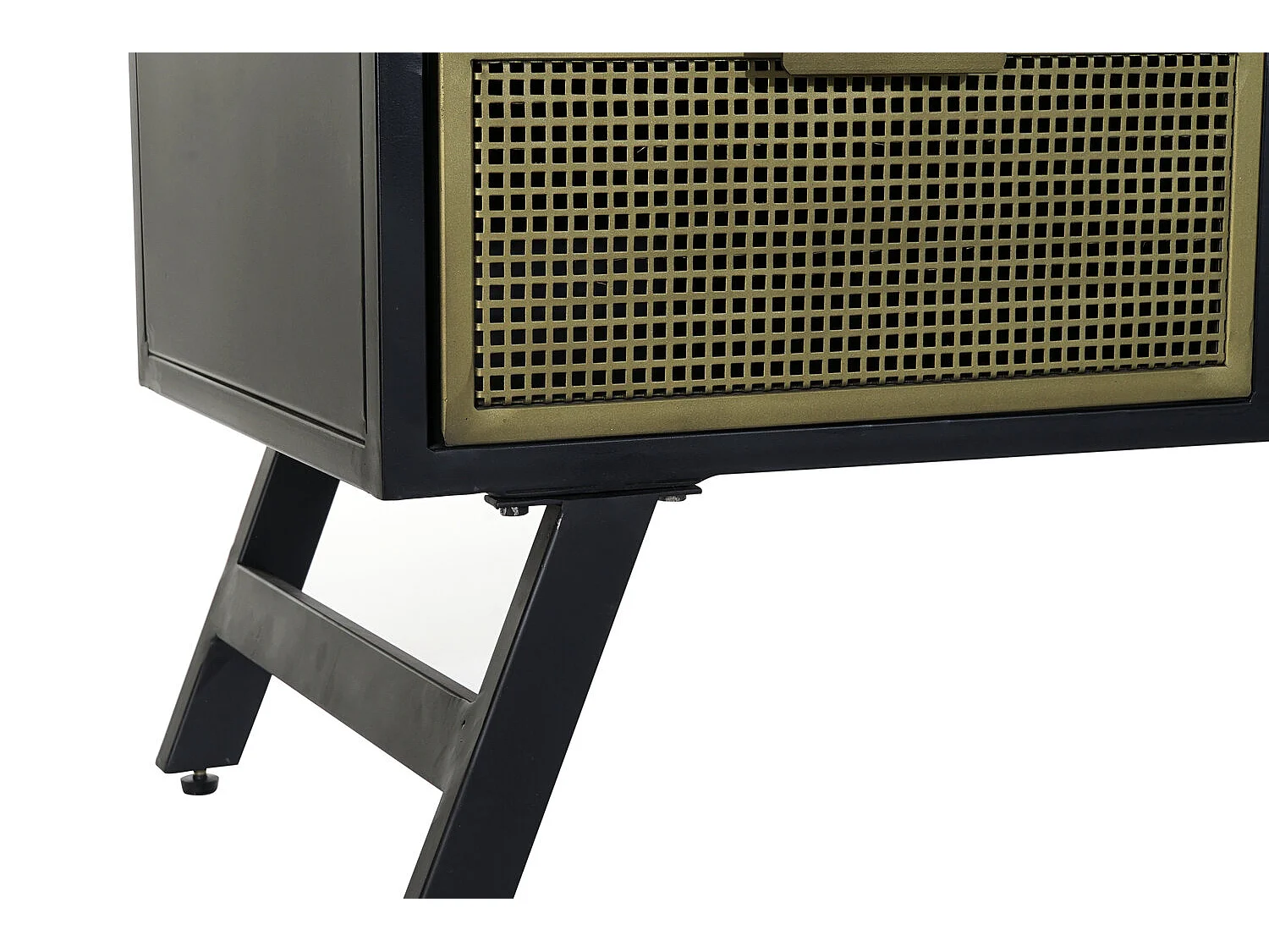 Móvel de TV em metal, 125 x 41 x 62 cm, tela preta.