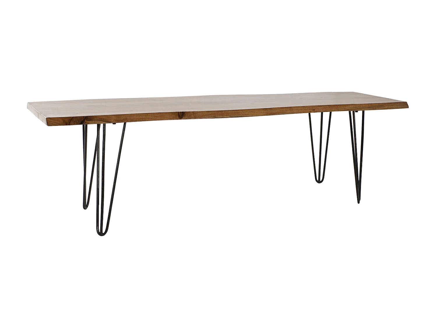 Penteadeira de metal em acácia, 160 x 40 x 46 cm, cor natural.