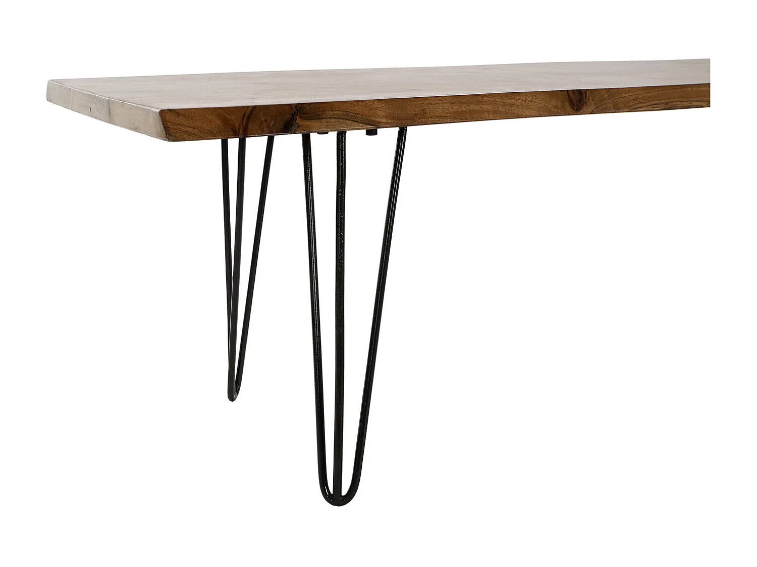 Penteadeira de metal em acácia, 160 x 40 x 46 cm, cor natural.