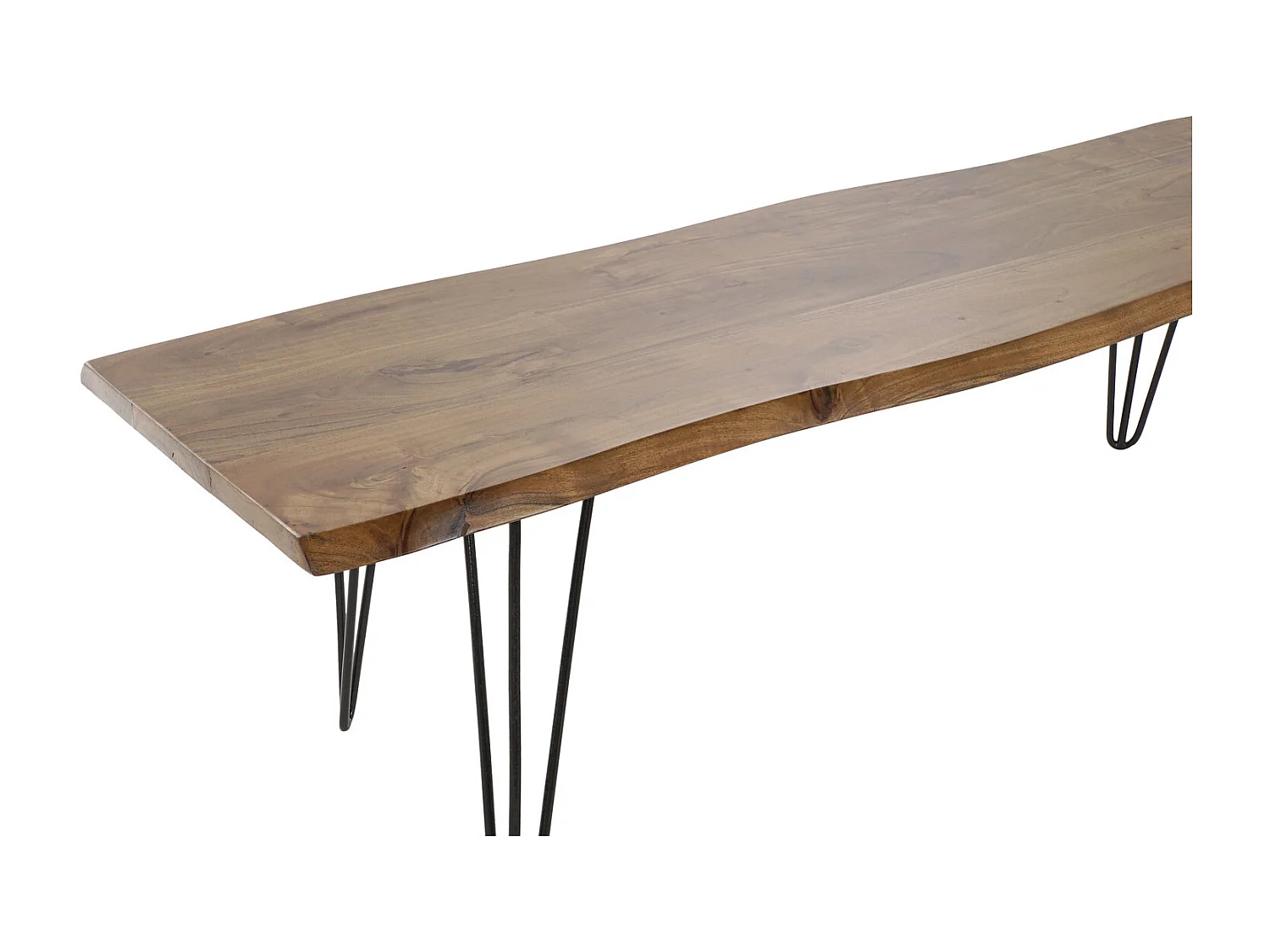 Penteadeira de metal em acácia, 160 x 40 x 46 cm, cor natural.