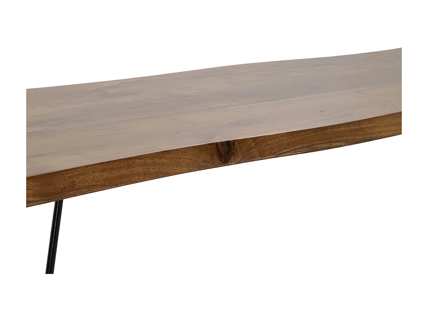 Penteadeira de metal em acácia, 160 x 40 x 46 cm, cor natural.