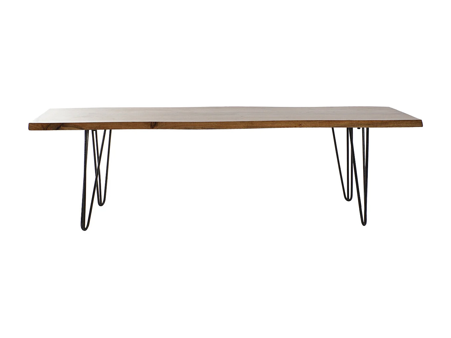 Penteadeira de metal em acácia, 160 x 40 x 46 cm, cor natural.