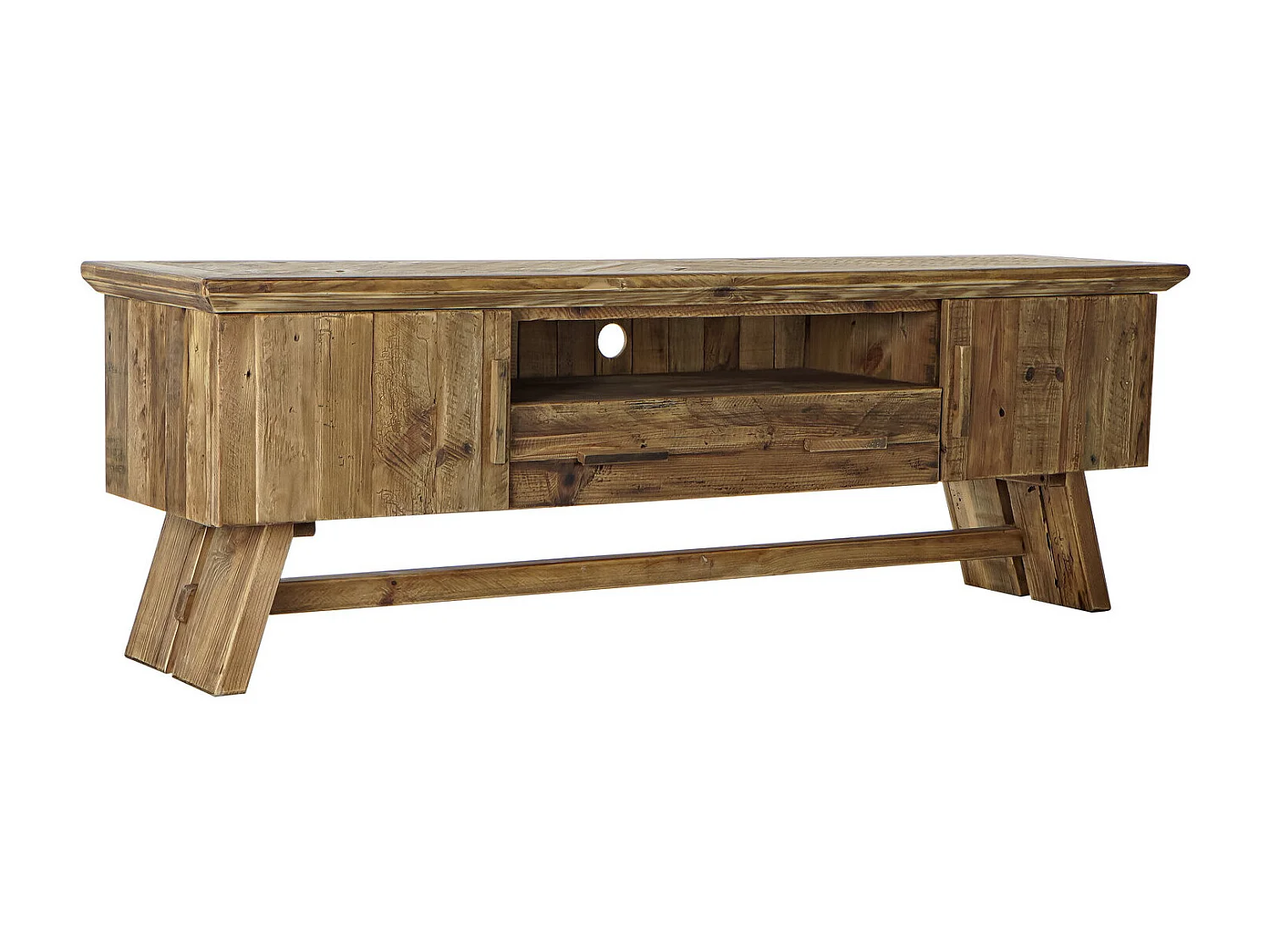 Mobile porta TV in legno riciclato, 180x45x60 cm, finitura naturale