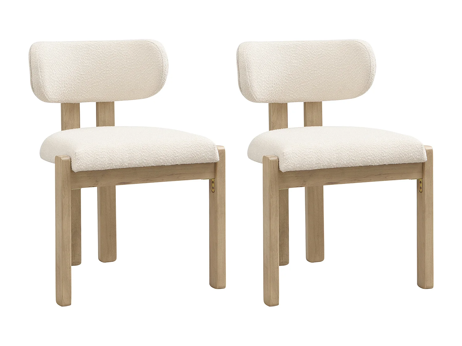 Kit di 2 sedie in legno massello - Stile moderno - Schienale comodo - Struttura in legno massello - Tessuto bouclé - Naturale