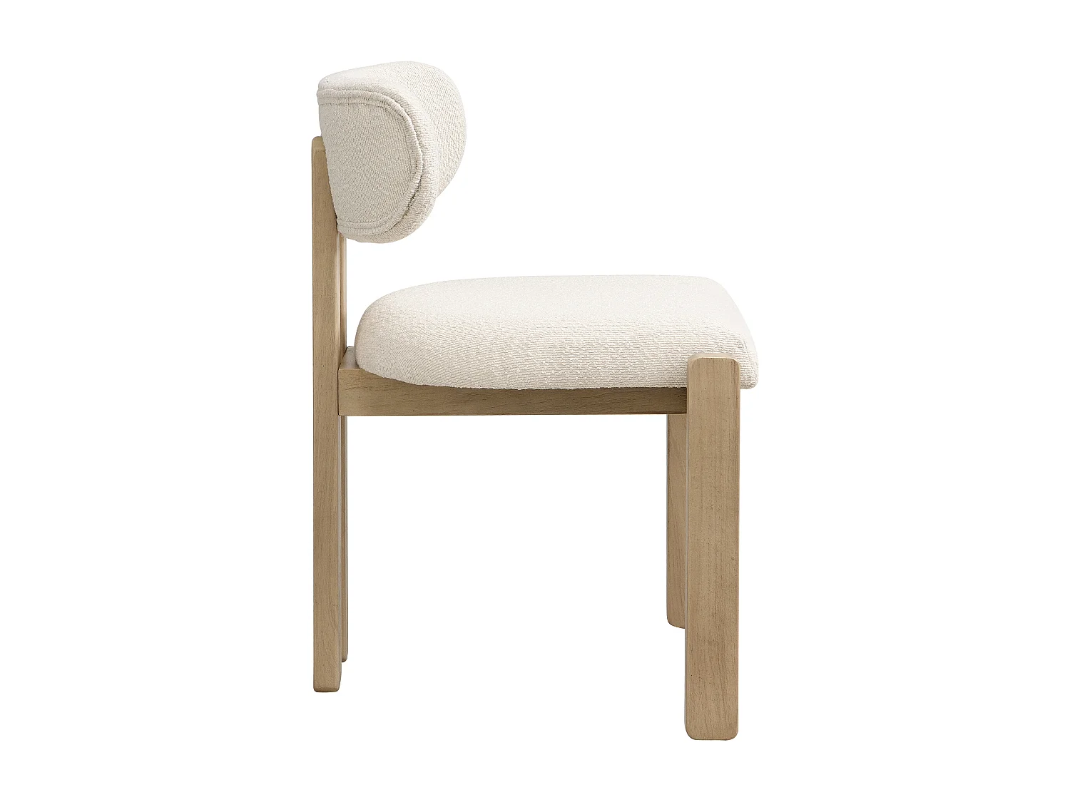 Kit di 2 sedie in legno massello - Stile moderno - Schienale comodo - Struttura in legno massello - Tessuto bouclé - Naturale