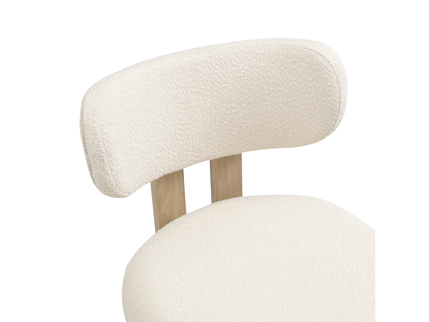 Kit di 2 sedie in legno massello - Stile moderno - Schienale comodo - Struttura in legno massello - Tessuto bouclé - Naturale