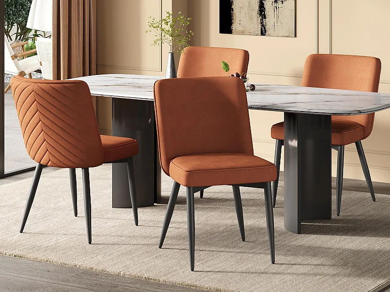 Satz mit 4 Stühlen - Mit bequemen Rückenlehnen - Moderner Stil - Samtstoff - Dunkelorange