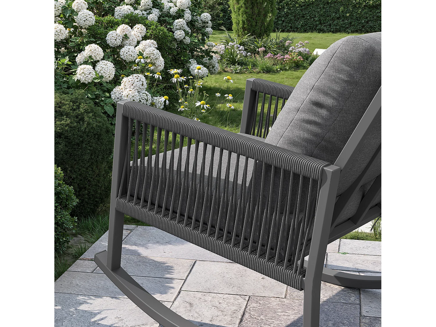 Fotel bujany ogrodowy - 65 x 79 x 78 cm - metalowa rama - z poduszkami - metal - szary