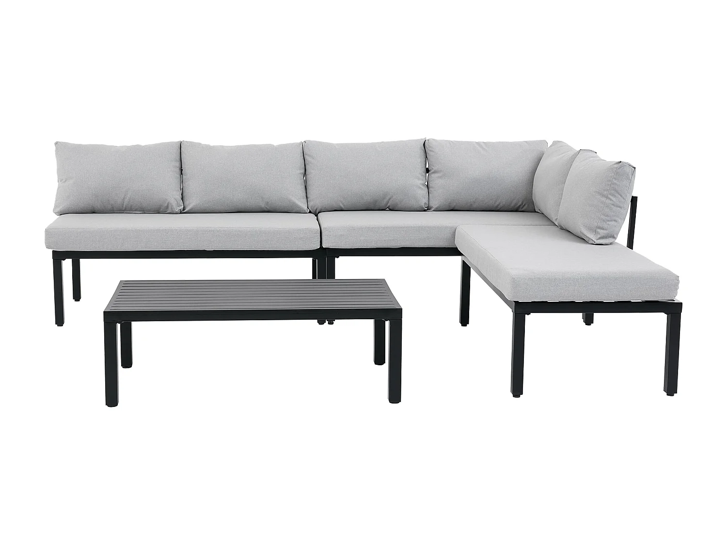 6-teiliges Gartenmöbelset – verzinktes Eisengestell – mit Rückenlehne, modularem Sofa und Tisch – grau