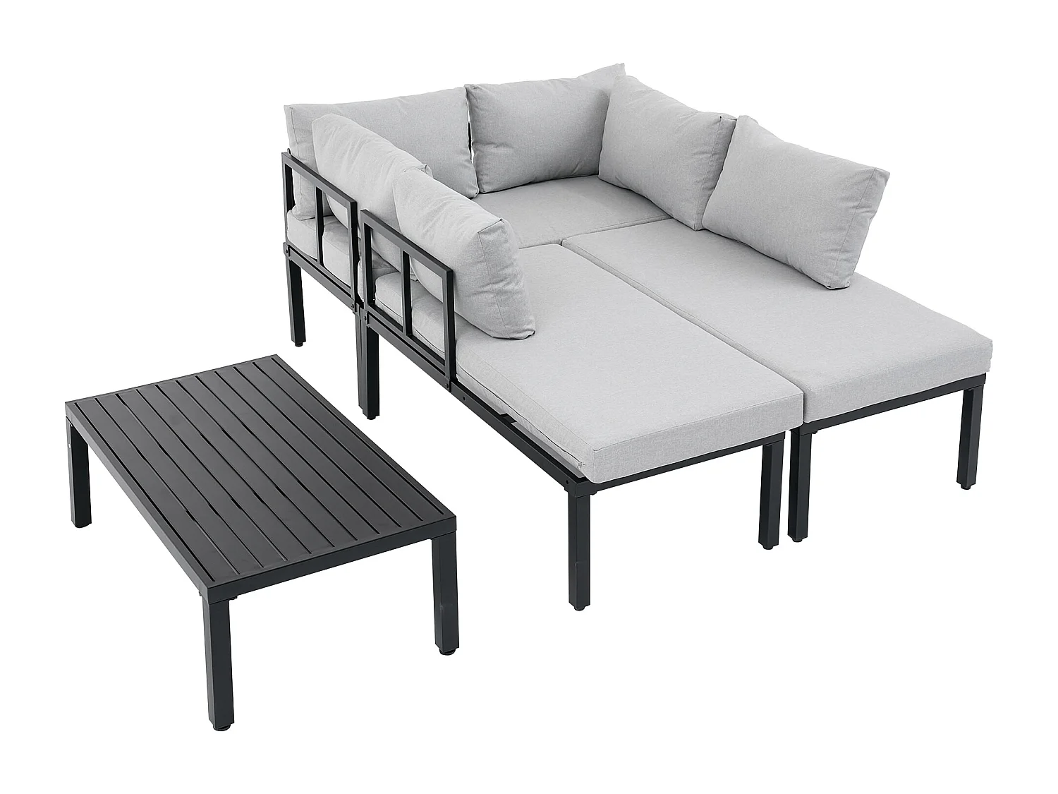 6-teiliges Gartenmöbelset – verzinktes Eisengestell – mit Rückenlehne, modularem Sofa und Tisch – grau