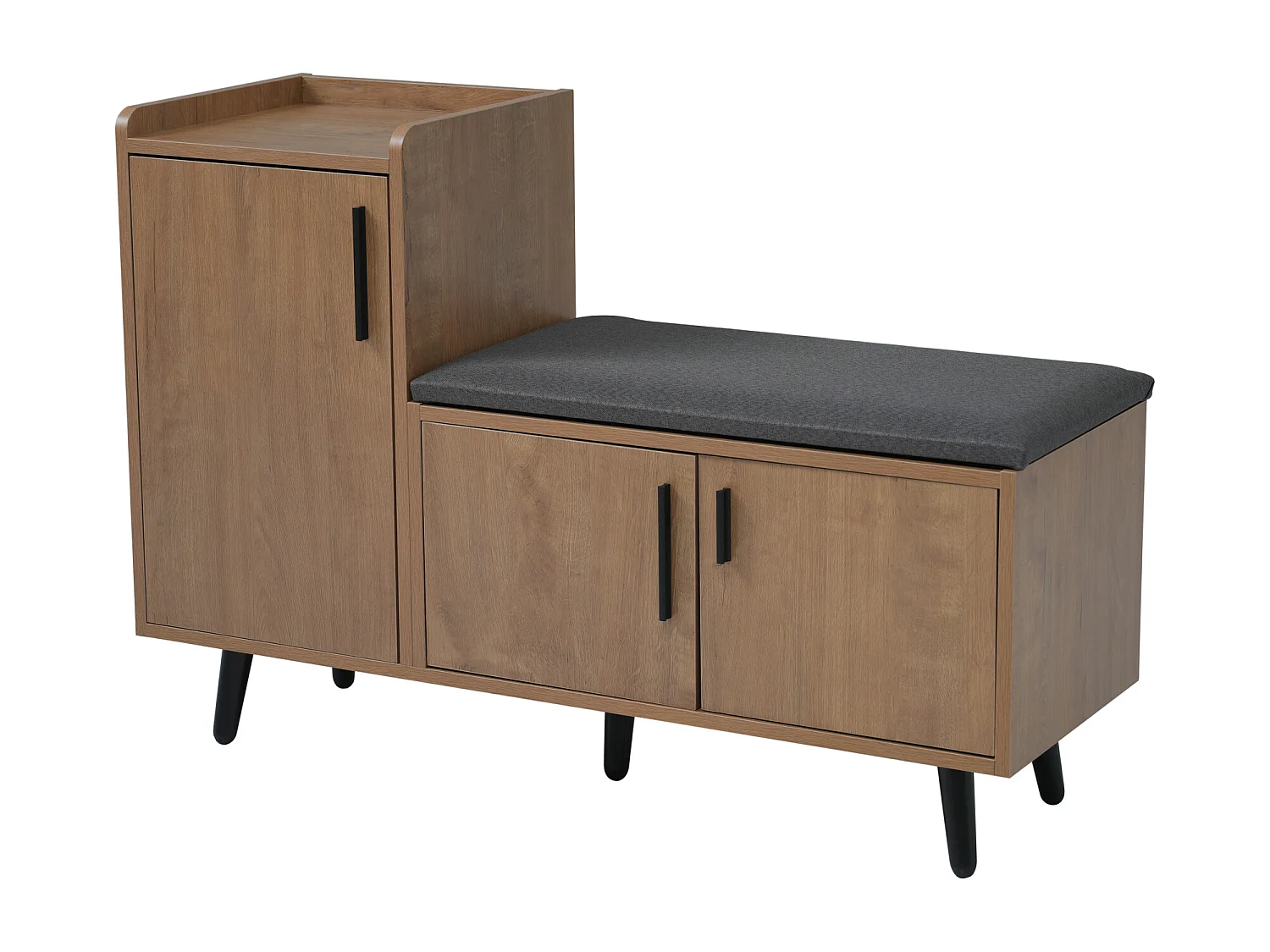 Moderne Schuhbank – 100 x 34 x 68,5 cm – mit 3 Türen und Kissen – Spanplatte – natur