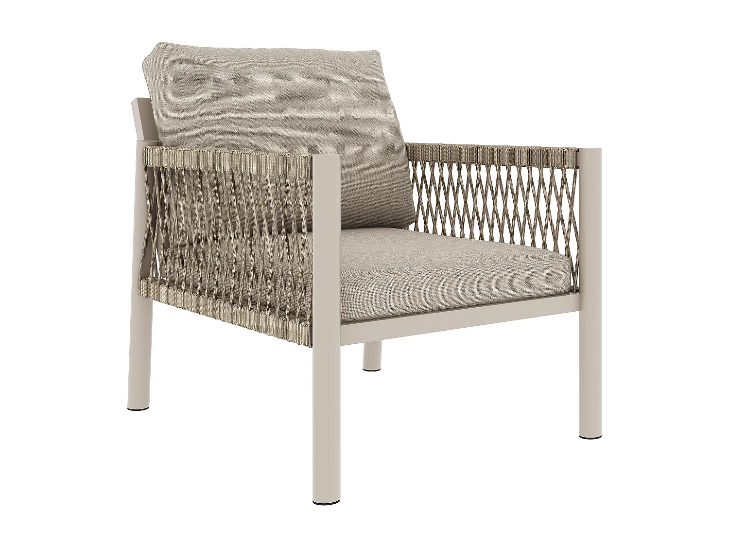 Ensemble salon de jardin 7-8 places - avec canapé d'angle + table + 2 fauteuils tressés à la main - métal - beige