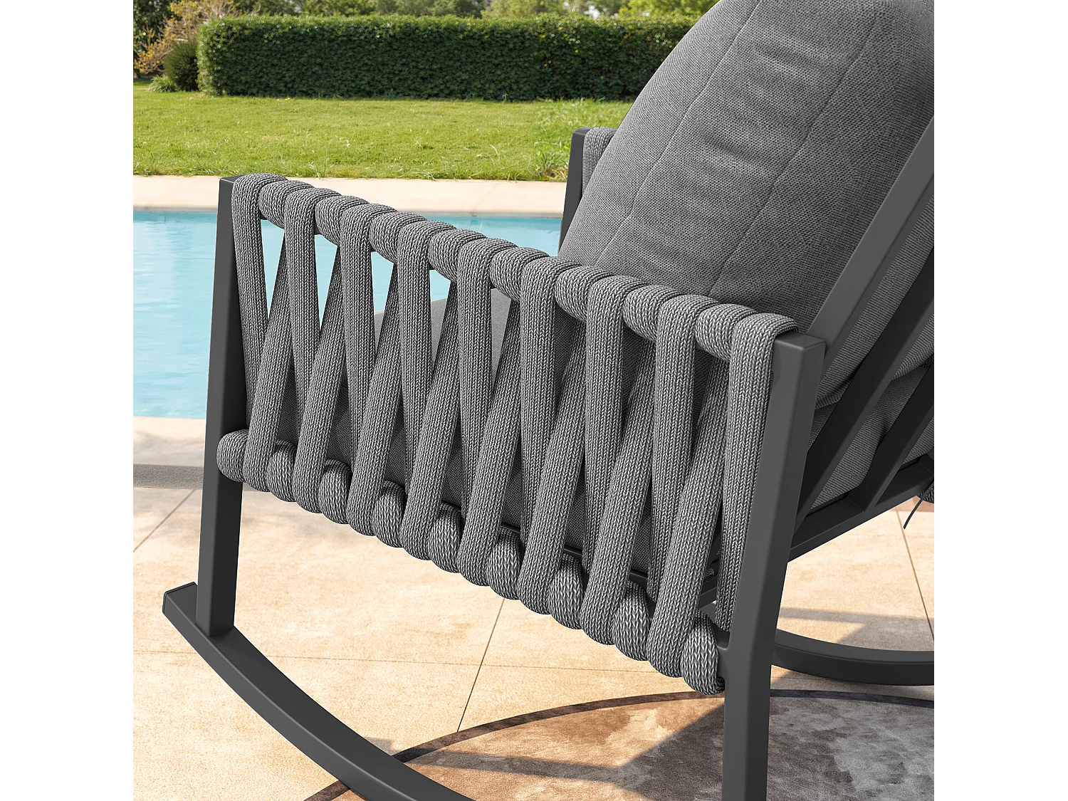 Fotel bujany ogrodowy - 65 x 79 x 78 cm - metalowa rama - z poduszkami - metal - szary