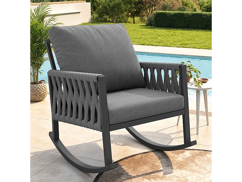 Fotel bujany ogrodowy - 65 x 79 x 78 cm - metalowa rama - z poduszkami - metal - szary