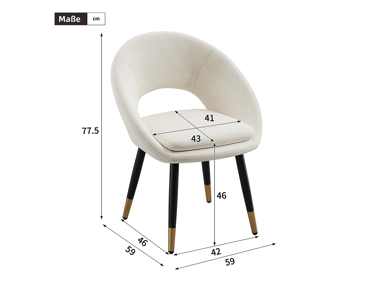 Lot de 6 chaises - Avec dossier ergonomique - Style moderne - Tissu velours - Beige