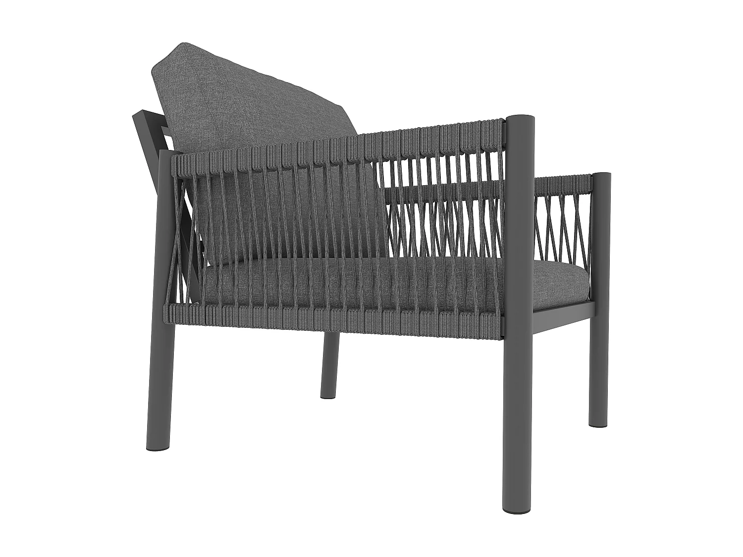 Ensemble salon de jardin 7-8 places - avec canapé d'angle + table + 2 fauteuils tressés à la main - métal - gris