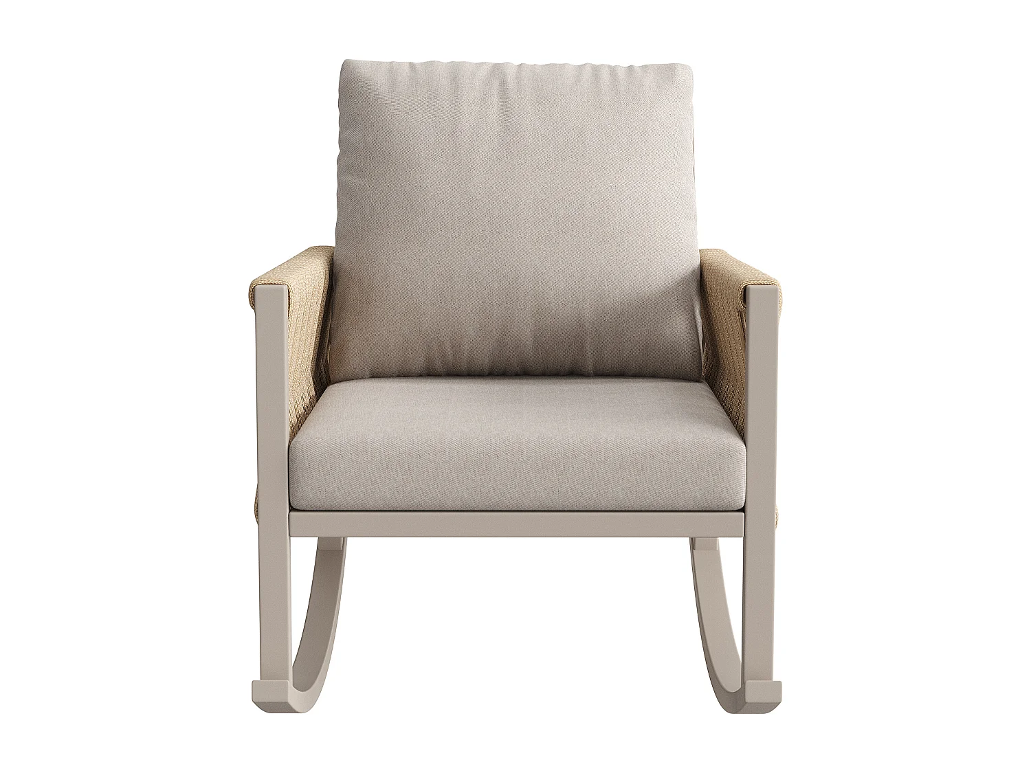 Fotel bujany ogrodowy - 65 x 79 x 78 cm - metalowa rama - z poduszkami - metal - beżowy