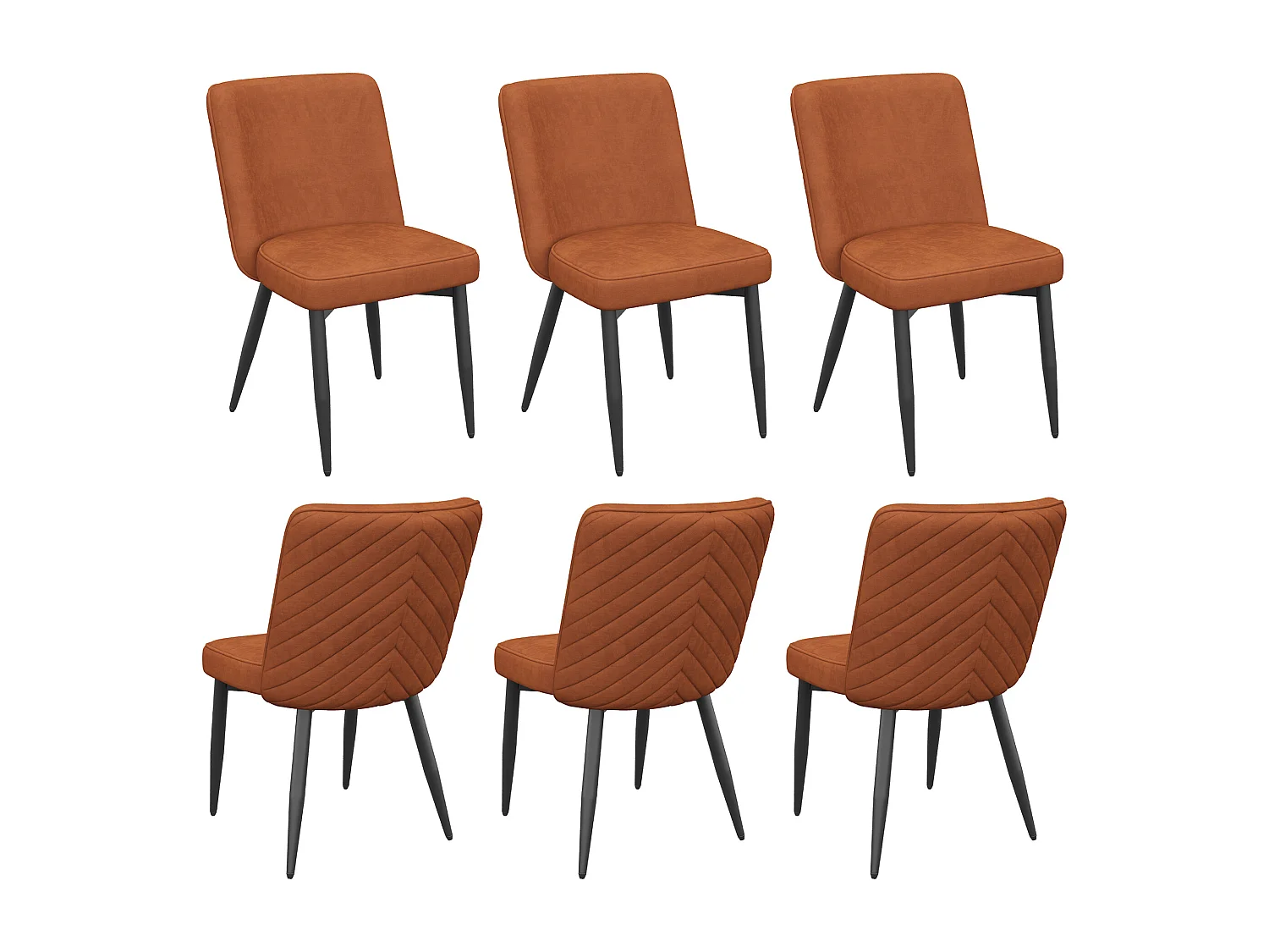 Kit di 6 sedie - Con schienali comodi - Stile moderno - Tessuto velluto - Arancione scuro