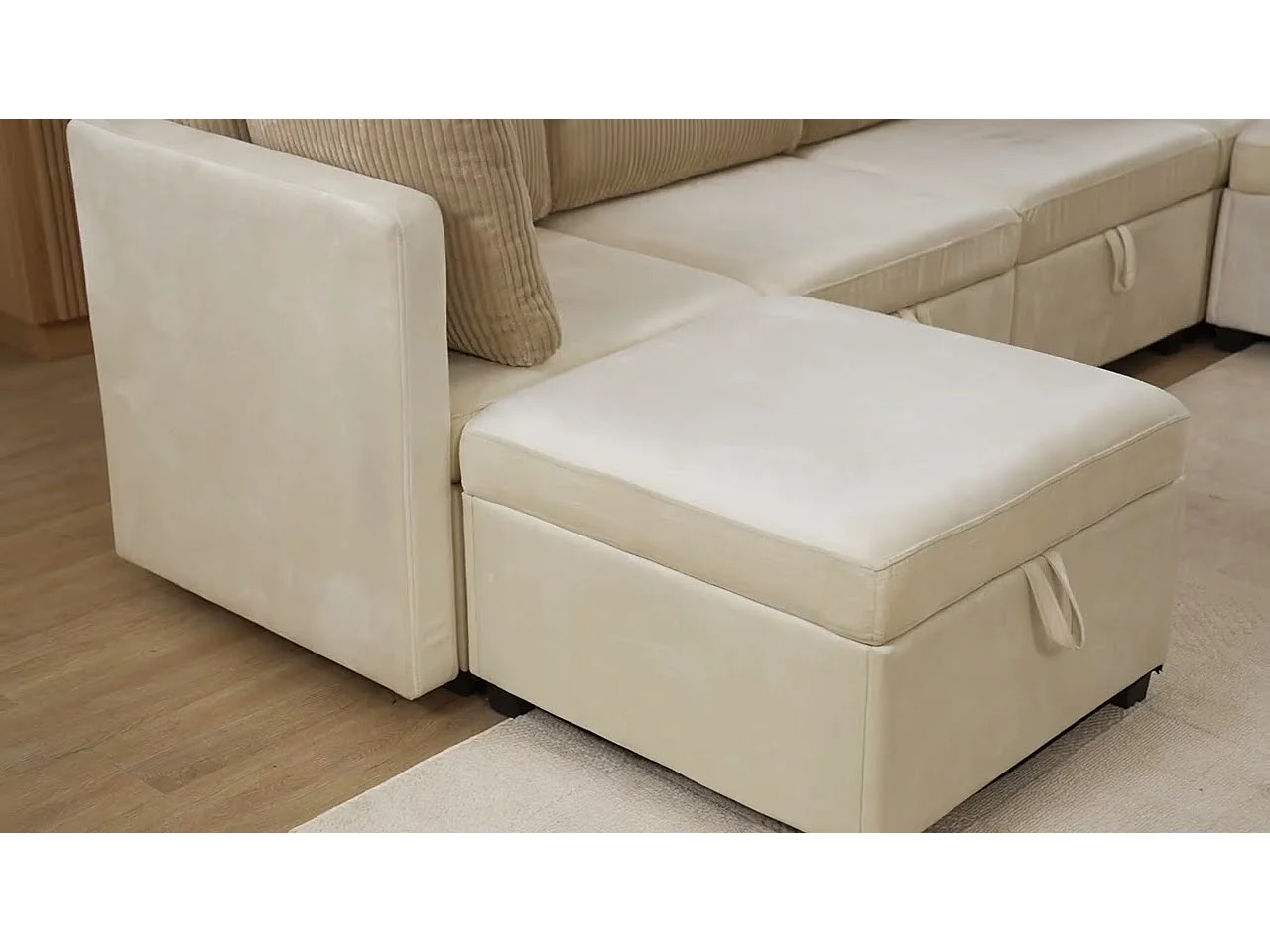 Sofa für 6 Personen in U-Form - mit Stauraum - vielseitig umwandelbar - Samt + Rippensamt - grau